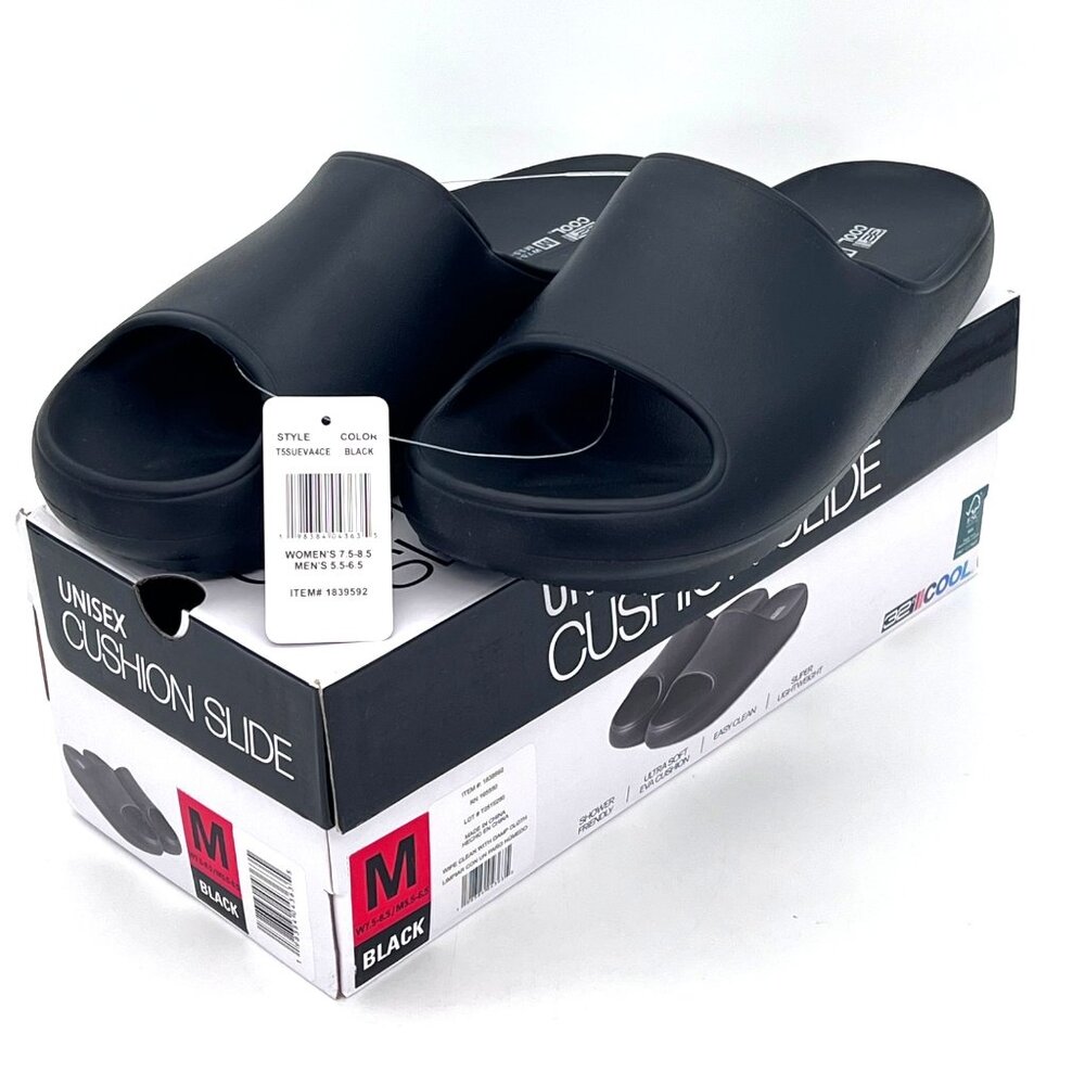 32 Degrees Cool Unisex Black Cushion Slides Womens 7.5-8.5 Mens 5.5-6.5 Size M